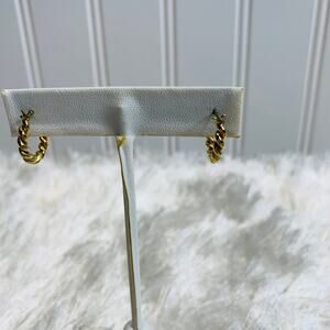 Gold Ribbed Hoop Earrings Clasp Hook 0.5" diameter